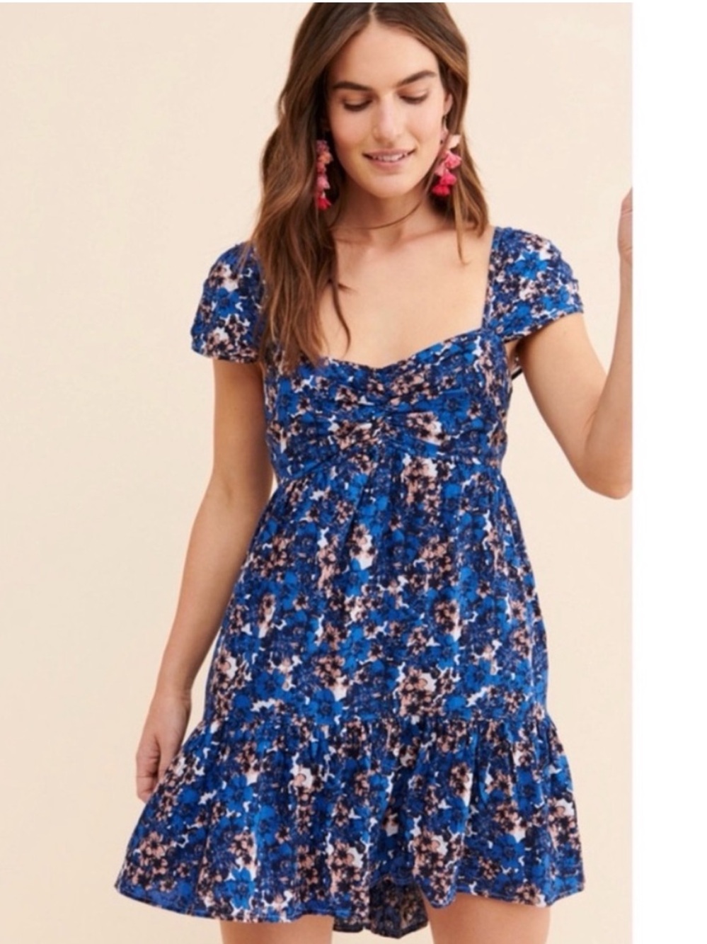 Free People Pattern Play Mini Dress Babydoll Floral Linen Blend